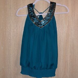 Charlotte Russe Deep Teal Metal Accent Neck Front Cinch Waist L